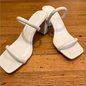 F21 white strappy block heel